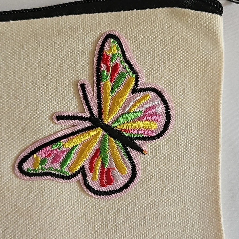 Hand Crafted embroidered bag red skull multicolored butterflies red rose rustic